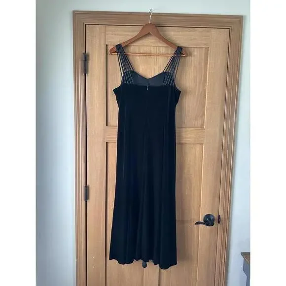 Vintage Molly Malloy Evening Black Velvet Strappy Maxi Cocktail Dress Size 14​ - Picture 9 of 9